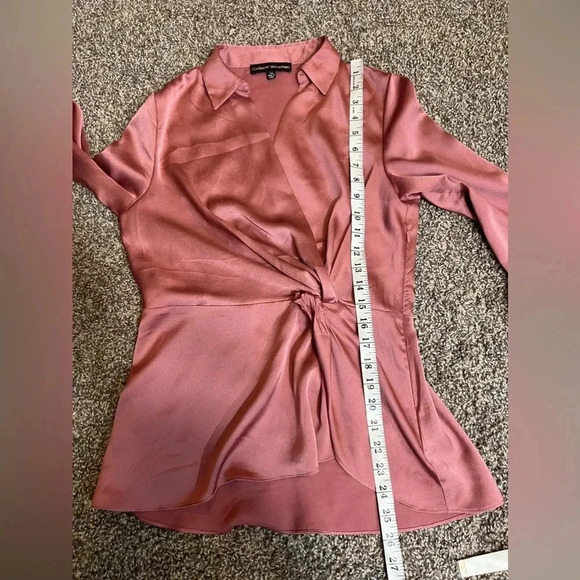 CATHERINE MALANDRINO TOP DUSTY ROSE PINK LONG SLEEVE BLOUSE PEPLUM SIZE XS - Picture 7 of 10